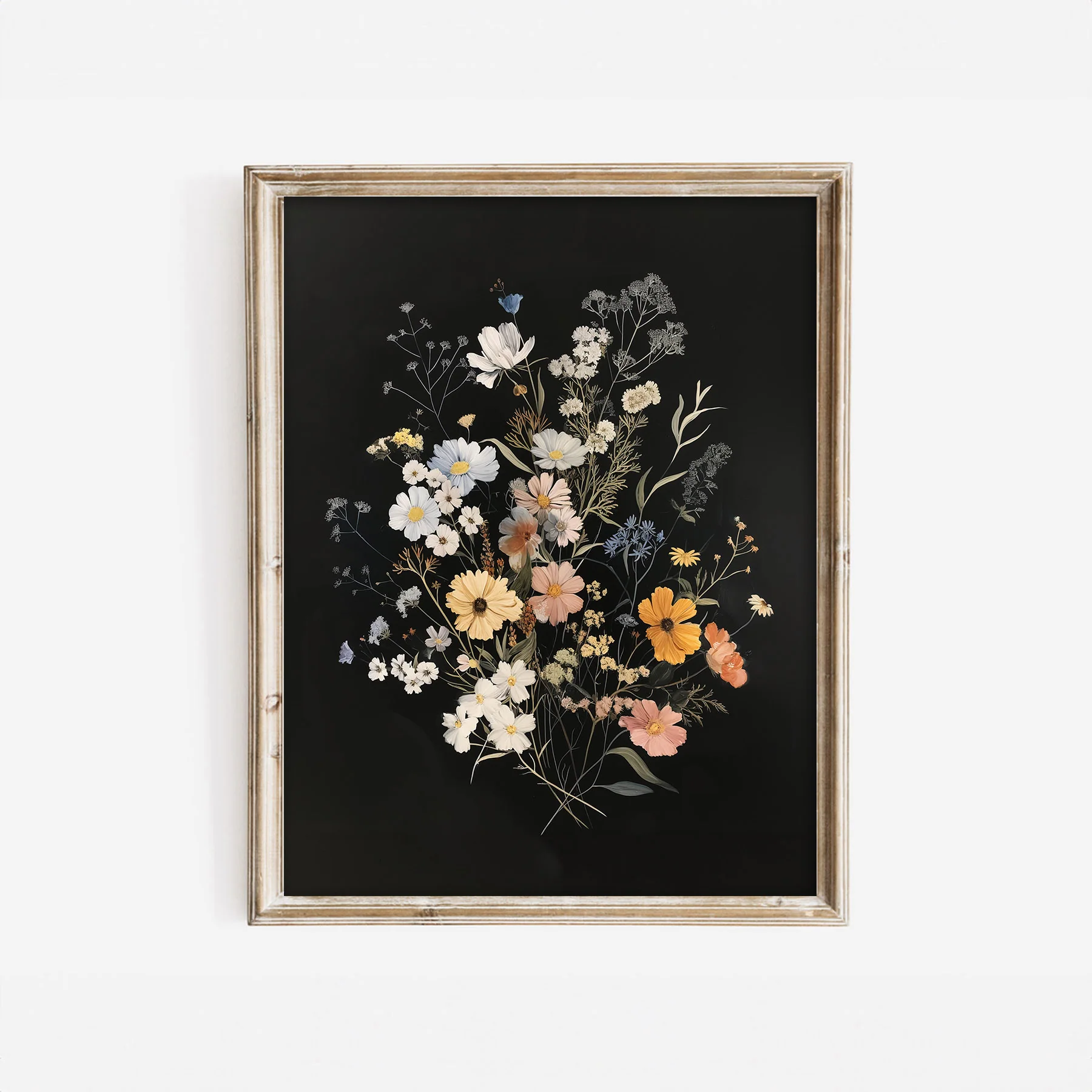 Wildflower Bouquet on Black Art Print - Image 2