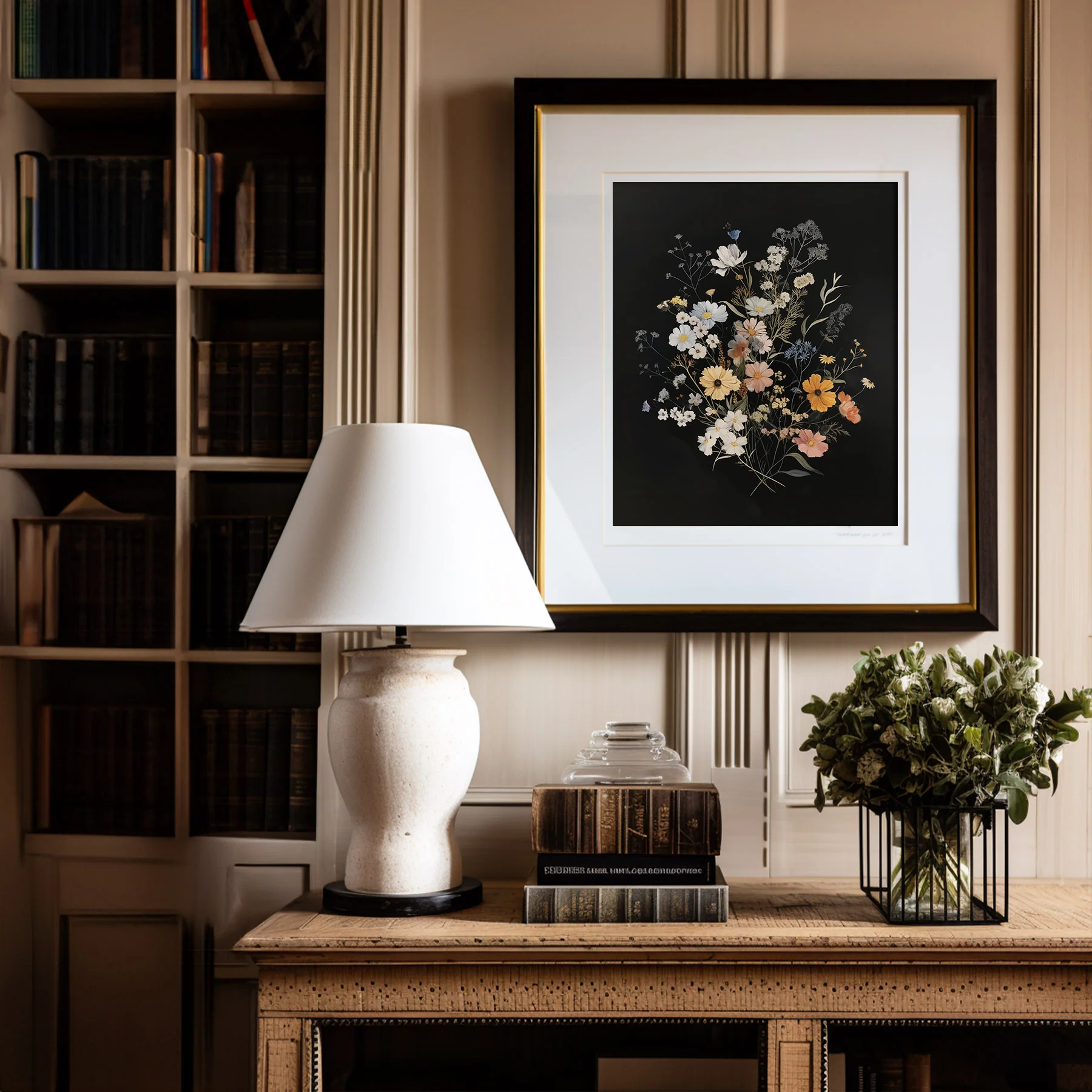 Wildflower Bouquet on Black Art Print - Image 3