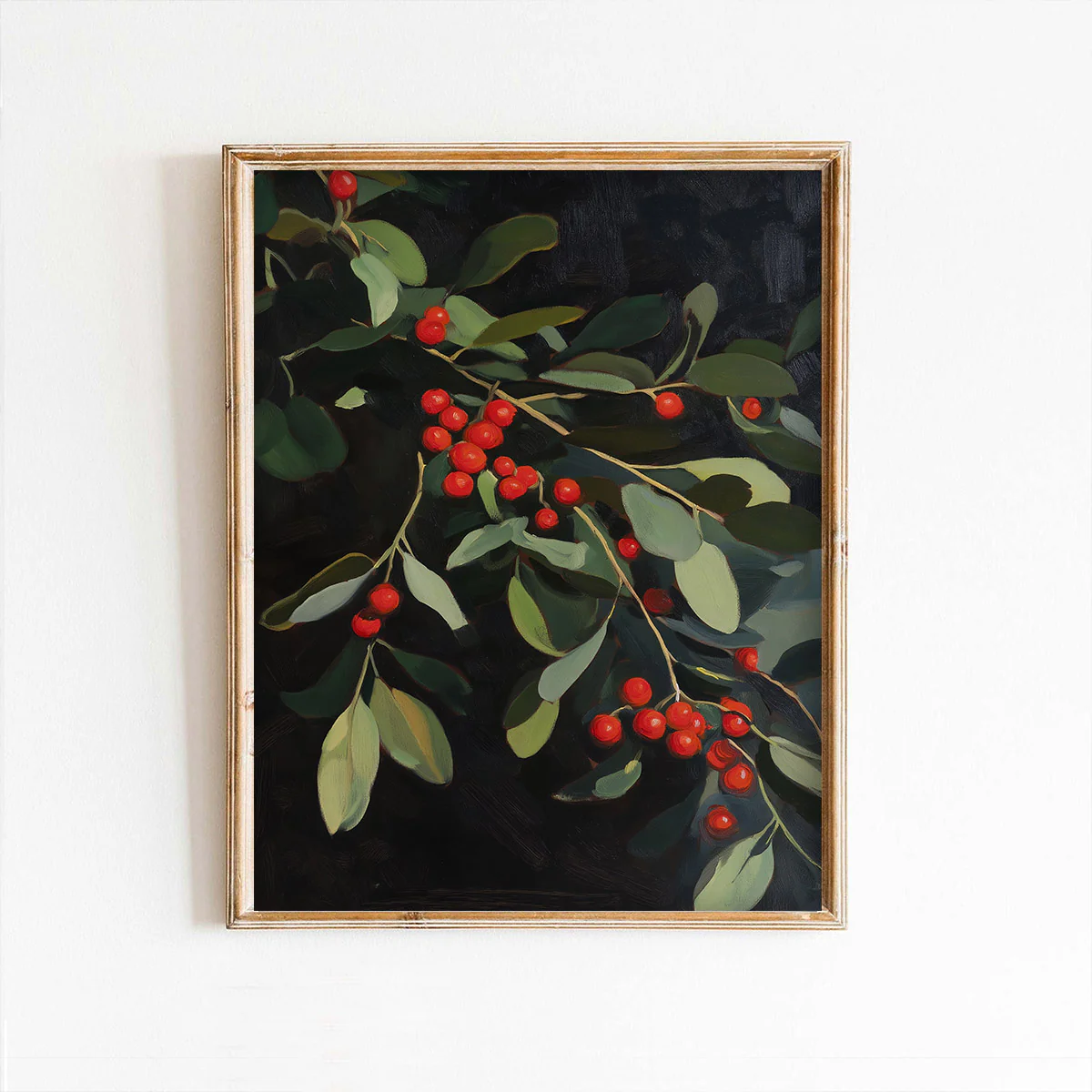 Winter Berries on Black Art Print